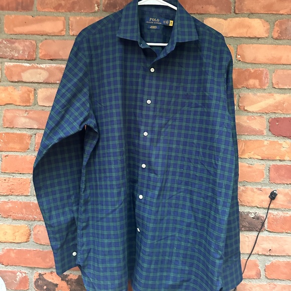 Polo Ralph Lauren Men Purepress Custom Fit Cotton Navy Plaid Shirt 16 /42 - Picture 1 of 2